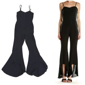 Gianni Bini Jumpsuit Womens XS Black Flare Tulip Ruffle Sleeveless Statement